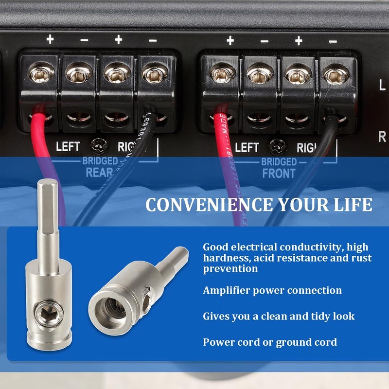 BOJACK Amp Input Reducer 8 Gauge to 8 Gauge Wire Car Stereo Power/Ground GA adapters with Hex Screw Clamp Includes Extra Screws, Heat Shrink Tubes and Hex Tool for Car Audio Systems (Pack of 2) - Image 4